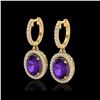 Image 1 : 3.50 ctw Amethyst & Micro Pave VS/SI Diamond Earrings 18K Yellow Gold