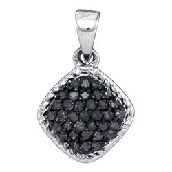 10kt White Gold Round Black Color Enhanced Diamond Cluster Pendant 1/4 Cttw