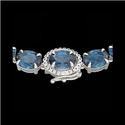 90 ctw London Blue Topaz & VS/SI Diamond Micro Necklace 14K White Gold