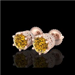 2.04 ctw Intense Fancy Yellow Diamond Art Deco Earrings 18K Rose Gold