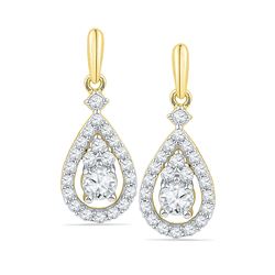 10kt Yellow Gold Round Diamond Solitaire Teardrop Frame Dangle Earrings 1/2 Cttw
