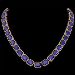 84.94 ctw Sapphire & Diamond Micro Pave Halo Necklace 10K Rose Gold