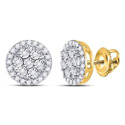 10kt Yellow Gold Round Diamond Flower Cluster Earrings 3/8 Cttw