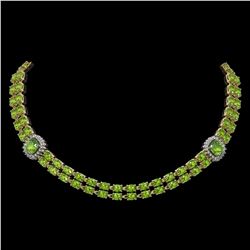 38.37 ctw Peridot & Diamond Necklace 14K Yellow Gold
