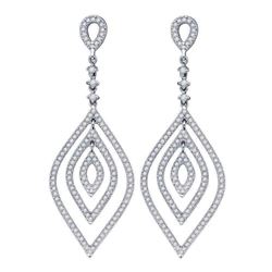 14kt White Gold Round Diamond Oval Dangle Earrings 1-1/5 Cttw