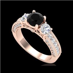 2.07 ctw Fancy Black Diamond Art Deco 3 Stone Ring 18K Rose Gold