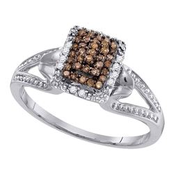 10kt White Gold Round Brown Diamond Cluster Ring 1/6 Cttw