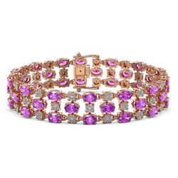 12.7 ctw Amethyst & Diamond Row Bracelet 10K Rose Gold