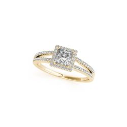 0.85 ctw Certified VS/SI Princess Diamond Halo Ring 18K Yellow Gold