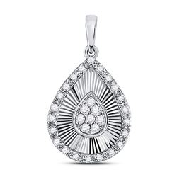 10kt White Gold Round Diamond Teardrop Pendant 1/6 Cttw