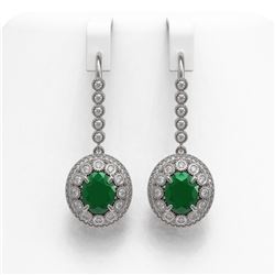 9.25 ctw Certified Emerald & Diamond Victorian Earrings 14K White Gold