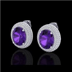 8 ctw Amethyst & Micro Pave VS/SI Diamond Earrings 18K White Gold