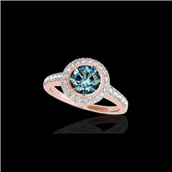 1.5 ctw SI Certified Fancy Blue Diamond Solitaire Halo Ring 10K Rose Gold