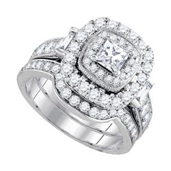14kt White Gold Princess Diamond Halo Bridal Wedding Engagement Ring Band Set 2.00 Cttw
