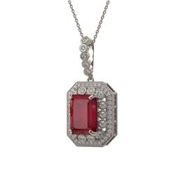 11.99 ctw Certified Ruby & Diamond Victorian Necklace 14K White Gold