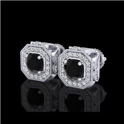 2.75 ctw Fancy Black Diamond Art Deco Stud Earrings 18K White Gold
