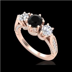 2.18 ctw Fancy Black Diamond Art Deco 3 Stone Ring 18K Rose Gold