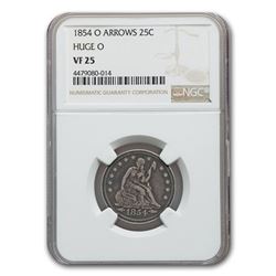 1854-O Liberty Seated Quarter VF-25 NGC (Huge O, Arrows)