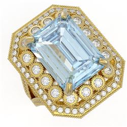 16.92 ctw Certified Sky Topaz & Diamond Victorian Ring 14K Yellow Gold