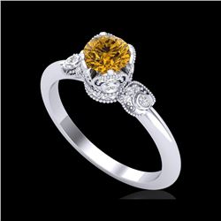 1 ctw Intense Fancy Yellow Diamond Art Deco Ring 18K White Gold