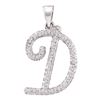 Image 1 : 10kt White Gold Round Diamond Cursive Letter D Pendant 1/5 Cttw