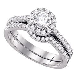 14kt White Gold Round Diamond Halo Bridal Wedding Engagement Ring Band Set 1.00 Cttw