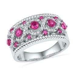 10kt White Gold Round Lab-Created Pink Sapphire Diamond Roped Band 1.00 Cttw