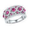 Image 1 : 10kt White Gold Round Lab-Created Pink Sapphire Diamond Roped Band 1.00 Cttw