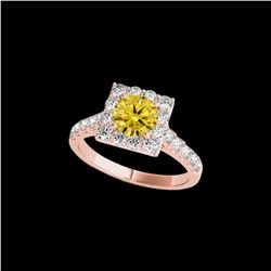 2 ctw Certified SI/I Fancy Intense Yellow Diamond Halo Ring 10K Rose Gold