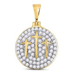 10kt Yellow Gold Mens Round Diamond Trinity Triple Cross Charm Pendant 1-1/2 Cttw