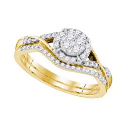 10kt Yellow Gold Round Diamond Bridal Wedding Engagement Ring Band Set 3/8 Cttw