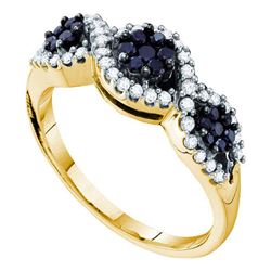 14kt Yellow Gold Round Black Color Enhanced Diamond Flower Cluster Band Ring 1/2 Cttw