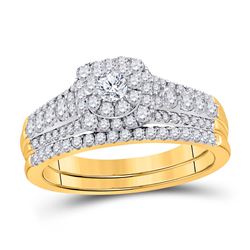 14kt Yellow Gold Round Diamond Bridal Wedding Engagement Ring Band Set 1.00 Cttw