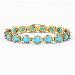 15.83 ctw Turquoise & Diamond Micro Pave Halo Bracelet 10K Yellow Gold