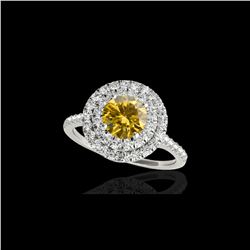 1.5 ctw Certified SI Intense Yellow Diamond Halo Ring 10K White Gold