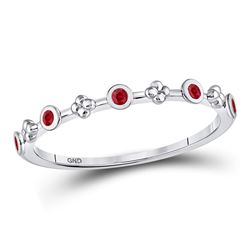 10kt White Gold Round Ruby Dot Flower Stackable Band Ring 1/12 Cttw