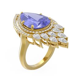 14.36 ctw Tanzanite & Diamond Ring 18K Yellow Gold
