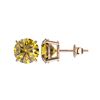 Image 2 : 3 ctw Certified Intense Yellow Diamond Stud Earrings 10K Rose Gold