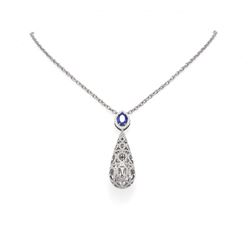 3.9 ctw Sapphire & Diamond Necklace 18K White Gold