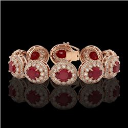 49.17 ctw Certified Ruby & Diamond Victorian Bracelet 14K Rose Gold
