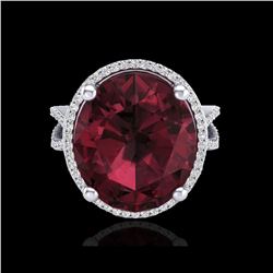 10 ctw Garnet & Micro Pave VS/SI Diamond Certified Ring 18K White Gold
