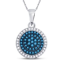 10kt White Gold Round Blue Color Enhanced Diamond Concentric Circle Cluster Pendant 1/3 Cttw