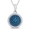 Image 1 : 10kt White Gold Round Blue Color Enhanced Diamond Concentric Circle Cluster Pendant 1/3 Cttw