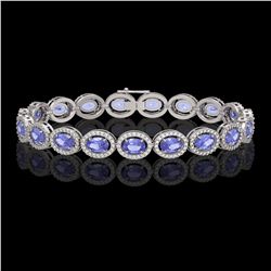14.25 ctw Tanzanite & Diamond Micro Pave Halo Bracelet 10K White Gold