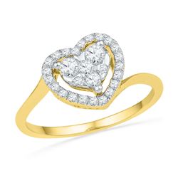 10kt Yellow Gold Round Diamond Framed Heart Cluster Ring 1/3 Cttw