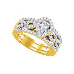 14kt Yellow Gold Pear Diamond 3-Piece Bridal Wedding Engagement Ring Band Set 7/8 Cttw