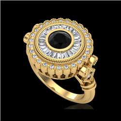 2.03 ctw Fancy Black Diamond Engagement Art Deco Ring 18K Yellow Gold