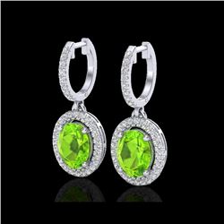 3.75 ctw Peridot & Micro Pave VS/SI Diamond Earrings 18K White Gold