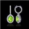 Image 2 : 3.75 ctw Peridot & Micro Pave VS/SI Diamond Earrings 18K White Gold