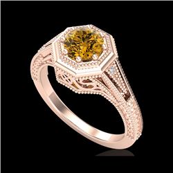 0.84 ctw Intense Fancy Yellow Diamond Art Deco Ring 18K Rose Gold